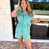 Casual Cool Utility Romper - Sea Green-510 Mini-FATE-July & June Women's Fashion Boutique Located in San Antonio, Texas