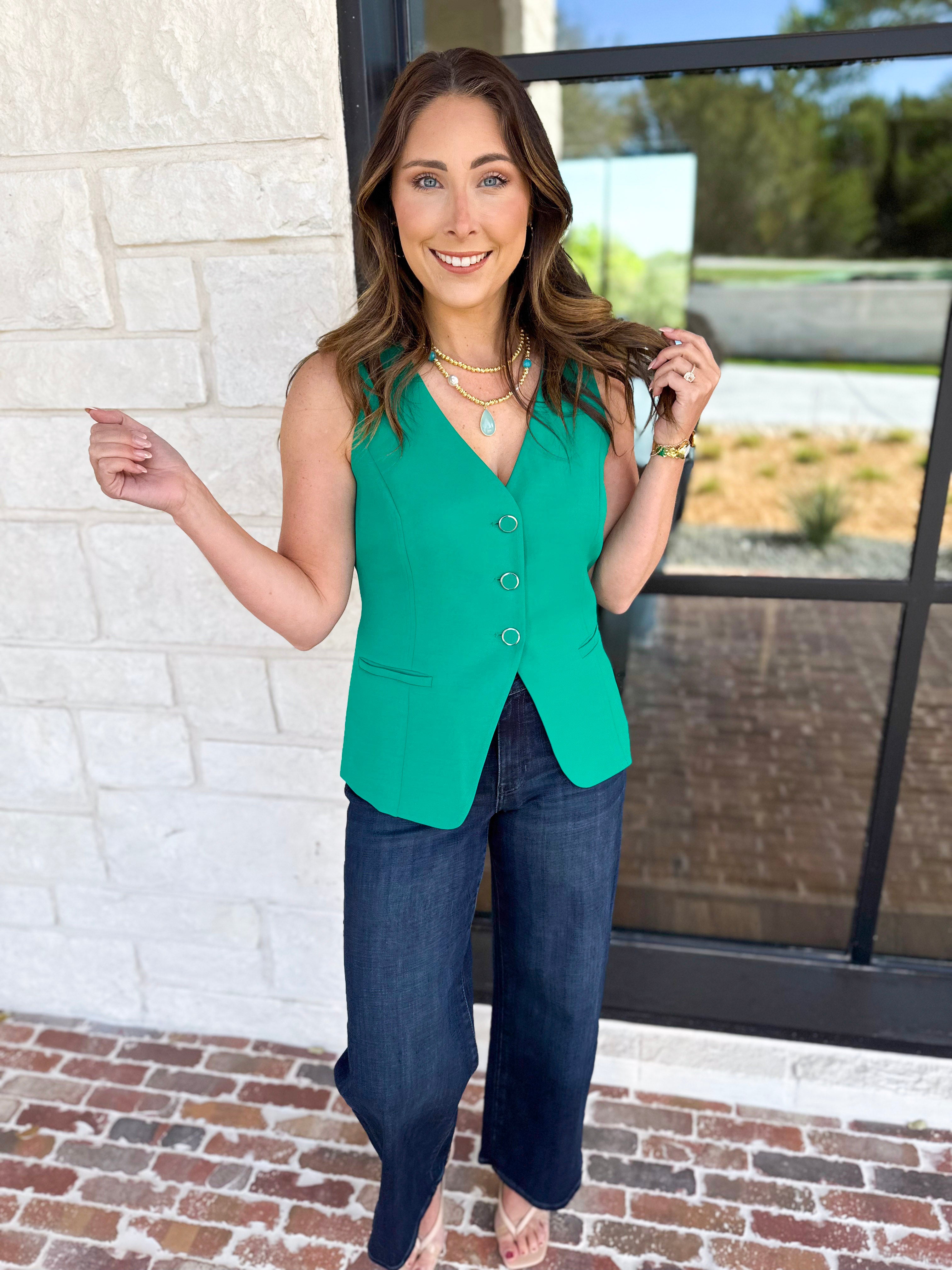 The It Girl Vest - Kelly Green-600 Outerwear-SKIES ARE BLUE-July & June Women's Fashion Boutique Located in San Antonio, Texas