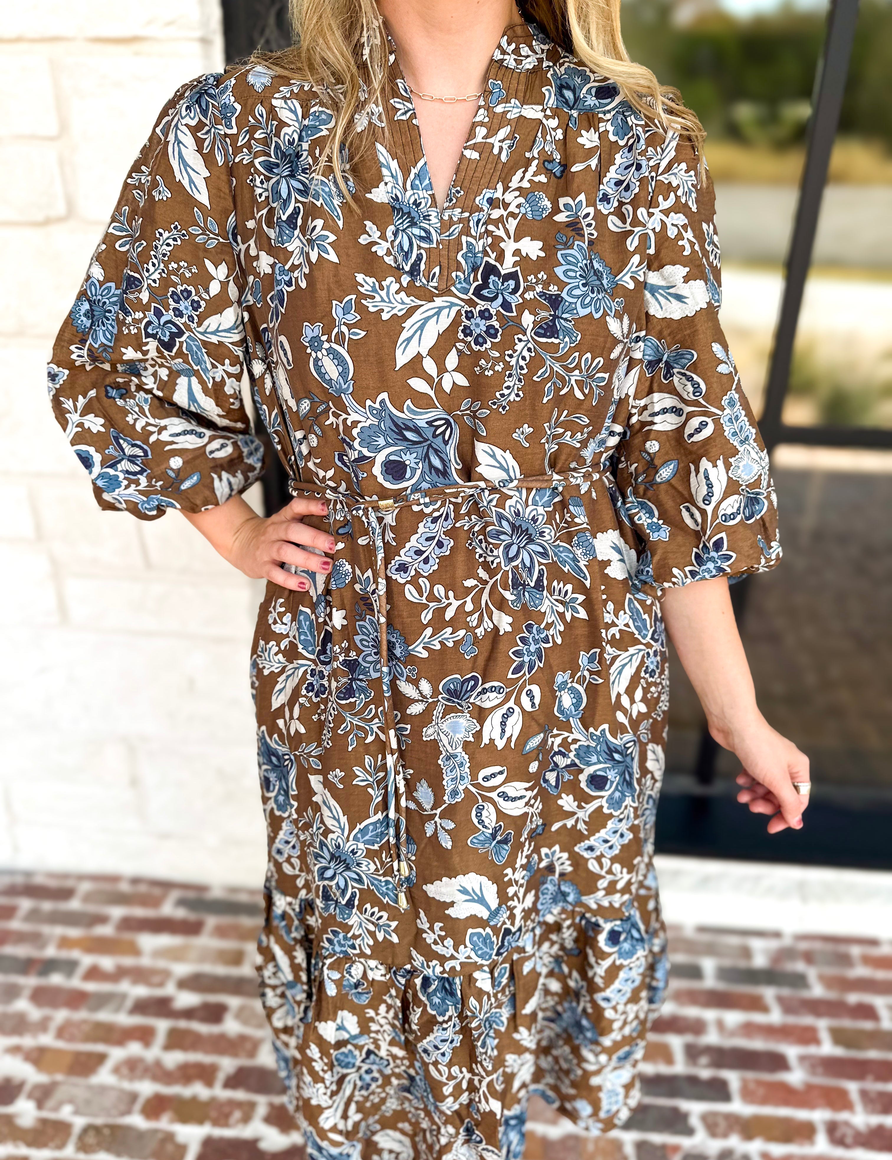 Current Air - Willow Lane Floral Midi Dress-500 Midi-CURRENT AIR CLOTHING-July & June Women's Fashion Boutique Located in San Antonio, Texas