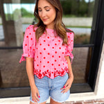 Polka Dot Chic Blouse - Red & Pink-200 Fashion Blouses-ENTRO-July & June Women's Fashion Boutique Located in San Antonio, Texas