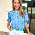 Polka Dot Chic Blouse - Green & Blue-200 Fashion Blouses-ENTRO-July & June Women's Fashion Boutique Located in San Antonio, Texas