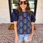 Spring Celebration Blouse - Navy-200 Fashion Blouses-JODIFL-July & June Women's Fashion Boutique Located in San Antonio, Texas