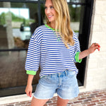 Royal Stripe Tee-210 Casual Blouses-JODIFL-July & June Women's Fashion Boutique Located in San Antonio, Texas