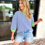 Royal Stripe Tee-210 Casual Blouses-JODIFL-July & June Women's Fashion Boutique Located in San Antonio, Texas