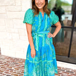 Current Air - Blue Tide Floral Midi Dress-500 Midi-CURRENT AIR CLOTHING-July & June Women's Fashion Boutique Located in San Antonio, Texas