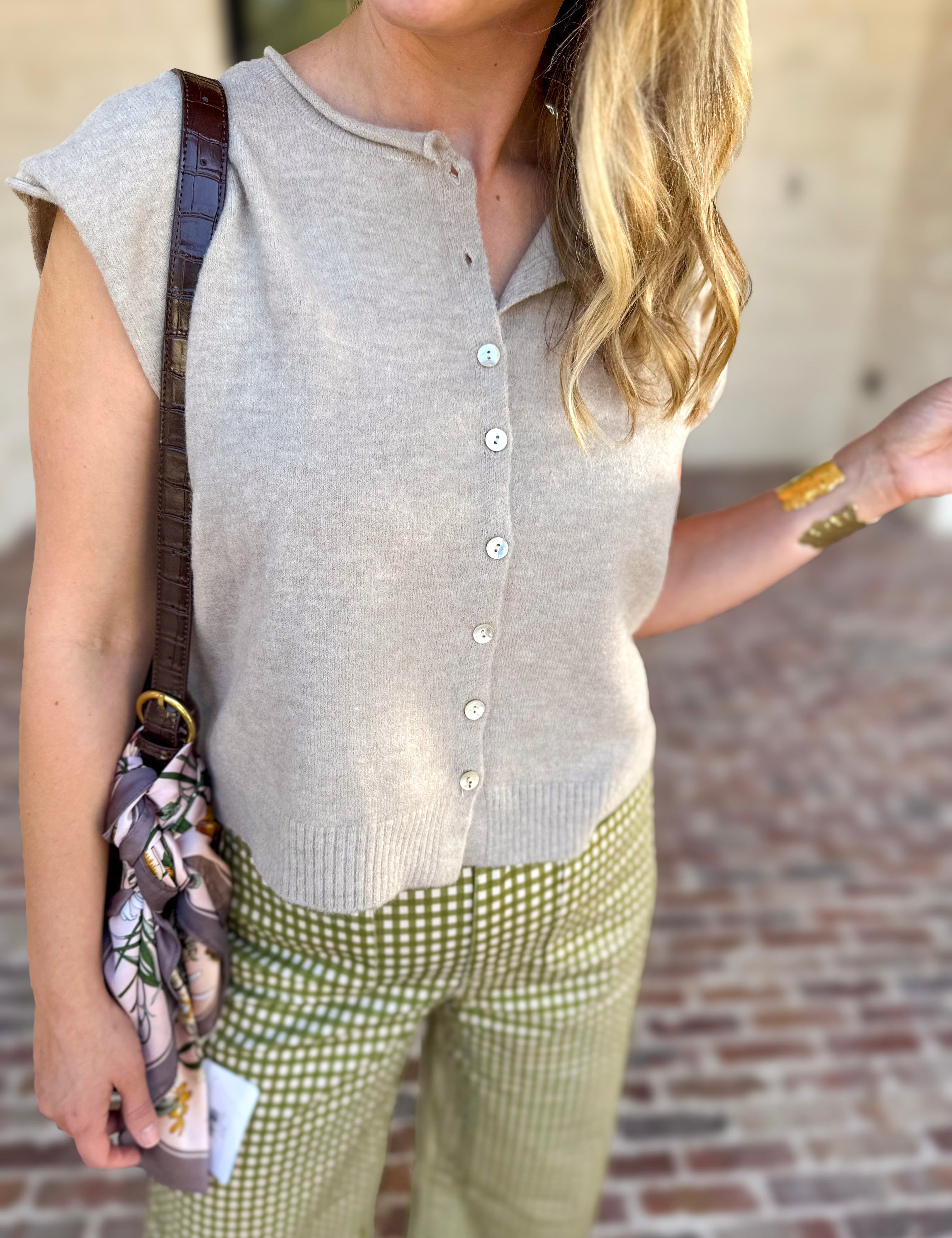 Short Sleeve Everyday Cardigan - Taupe-230 Sweaters/Cardis-DOUBLE ZERO-July & June Women's Fashion Boutique Located in San Antonio, Texas