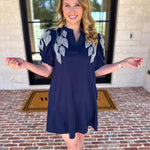 The Coastal Embroidered Mini Dress - Navy-510 Mini-JODIFL-July & June Women's Fashion Boutique Located in San Antonio, Texas
