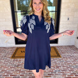 The Coastal Embroidered Mini Dress - Navy-510 Mini-JODIFL-July & June Women's Fashion Boutique Located in San Antonio, Texas
