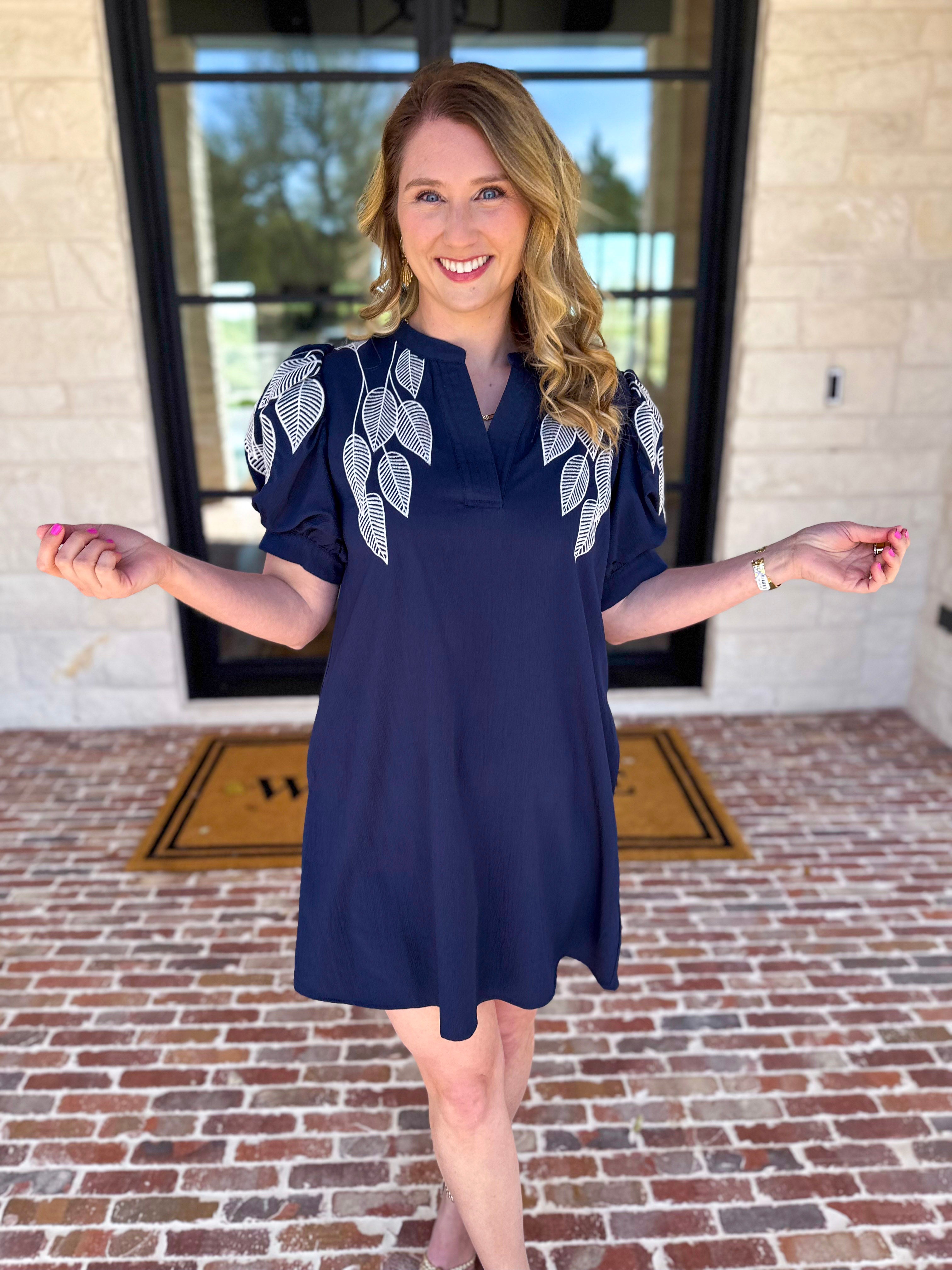 The Coastal Embroidered Mini Dress - Navy-510 Mini-JODIFL-July & June Women's Fashion Boutique Located in San Antonio, Texas