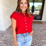 Short Sleeve Everyday Cardigan - Red-230 Sweaters/Cardis-DOUBLE ZERO-July & June Women's Fashion Boutique Located in San Antonio, Texas
