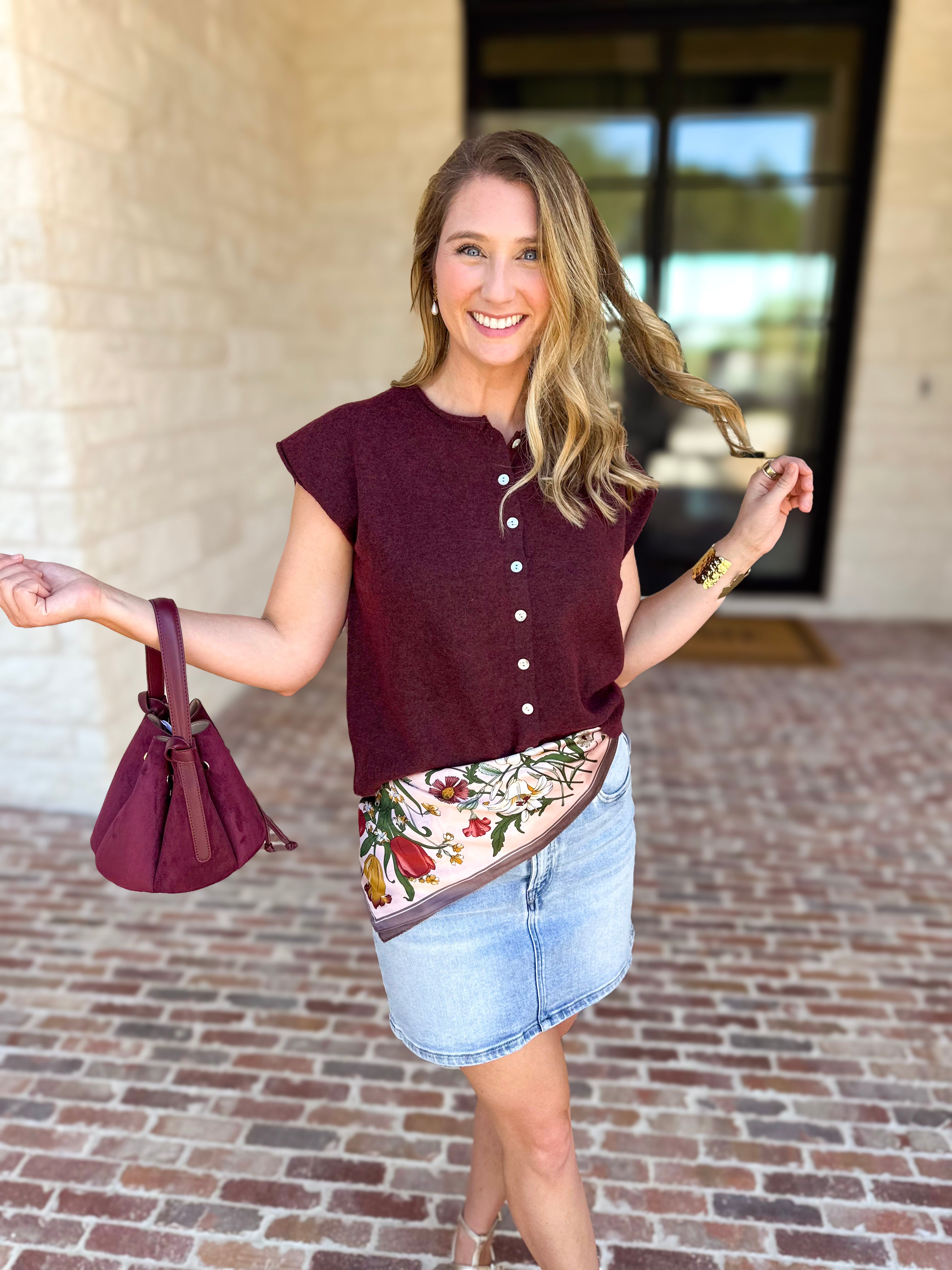 Short Sleeve Everyday Cardigan - Merlot-230 Sweaters/Cardis-DOUBLE ZERO-July & June Women's Fashion Boutique Located in San Antonio, Texas