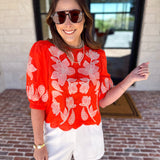 THML - Bold Orange Embroidered Blouse-200 Fashion Blouses-THML-July & June Women's Fashion Boutique Located in San Antonio, Texas