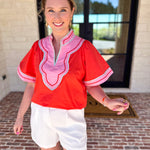 THML - Sunburst & Pink Blouse-200 Fashion Blouses-THML-July & June Women's Fashion Boutique Located in San Antonio, Texas