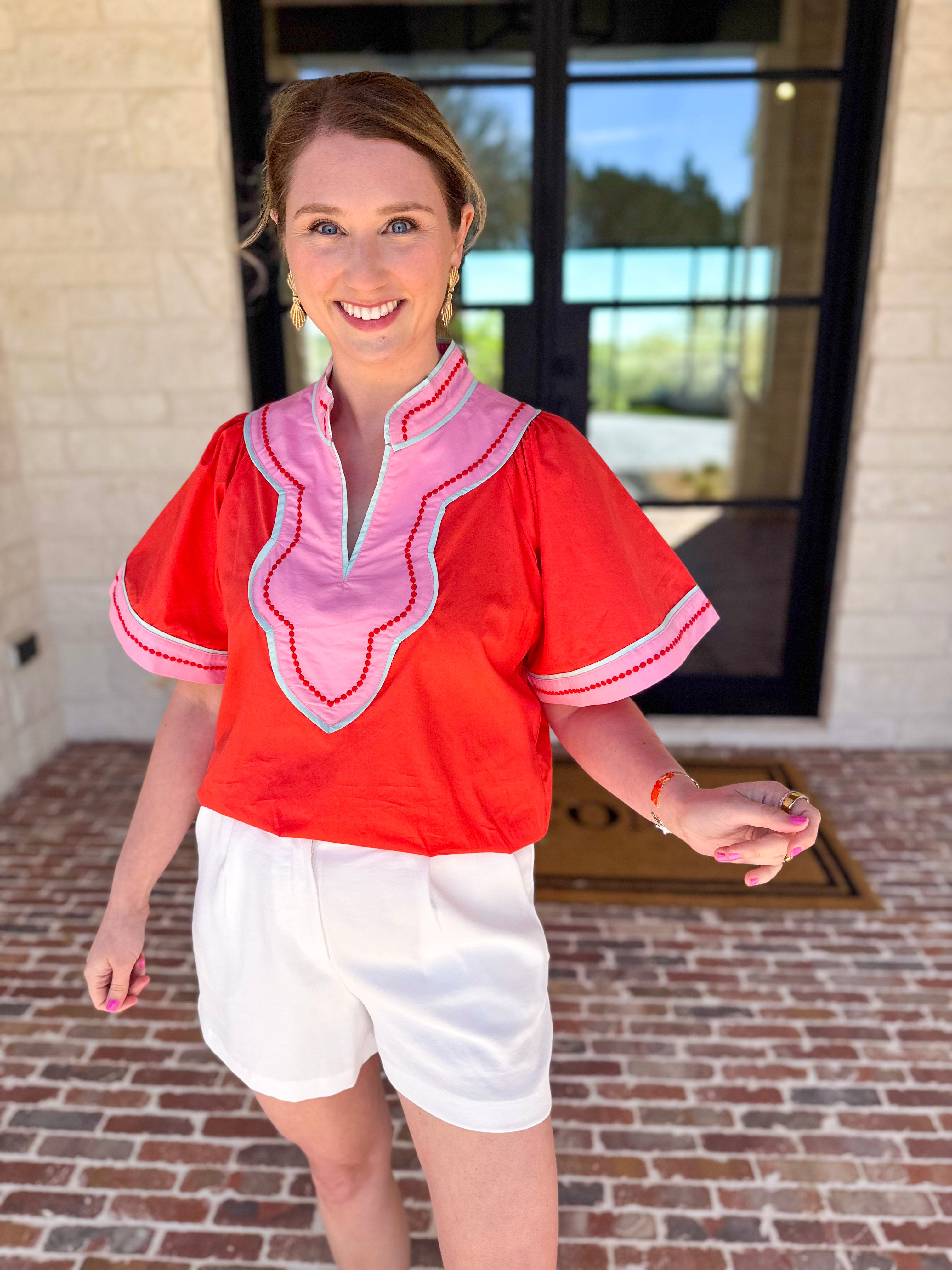 THML - Sunburst & Pink Blouse-200 Fashion Blouses-THML-July & June Women's Fashion Boutique Located in San Antonio, Texas