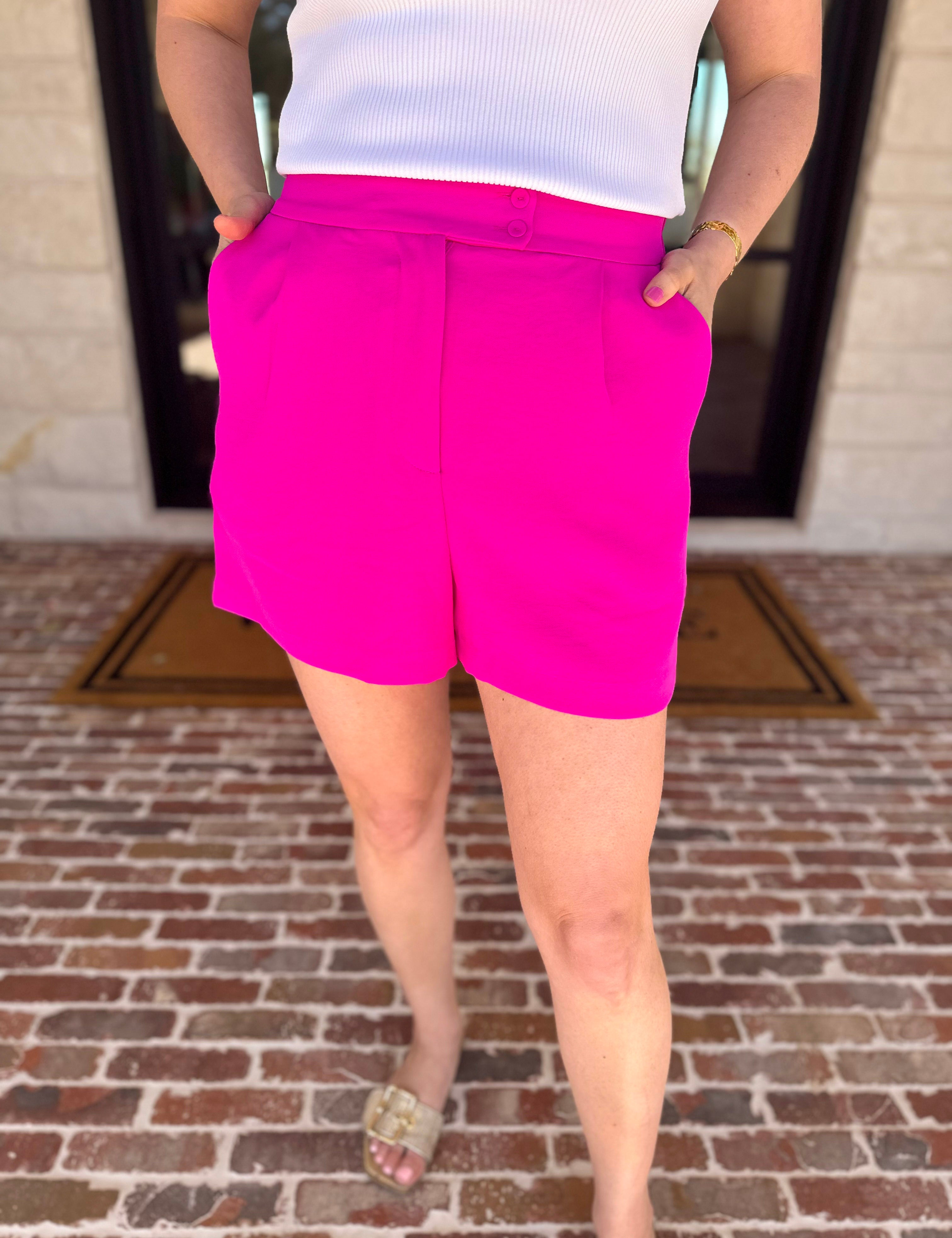 The It Girl Trouser Shorts - Hot Pink-410 Shorts/Skirts-SKIES ARE BLUE-July & June Women's Fashion Boutique Located in San Antonio, Texas