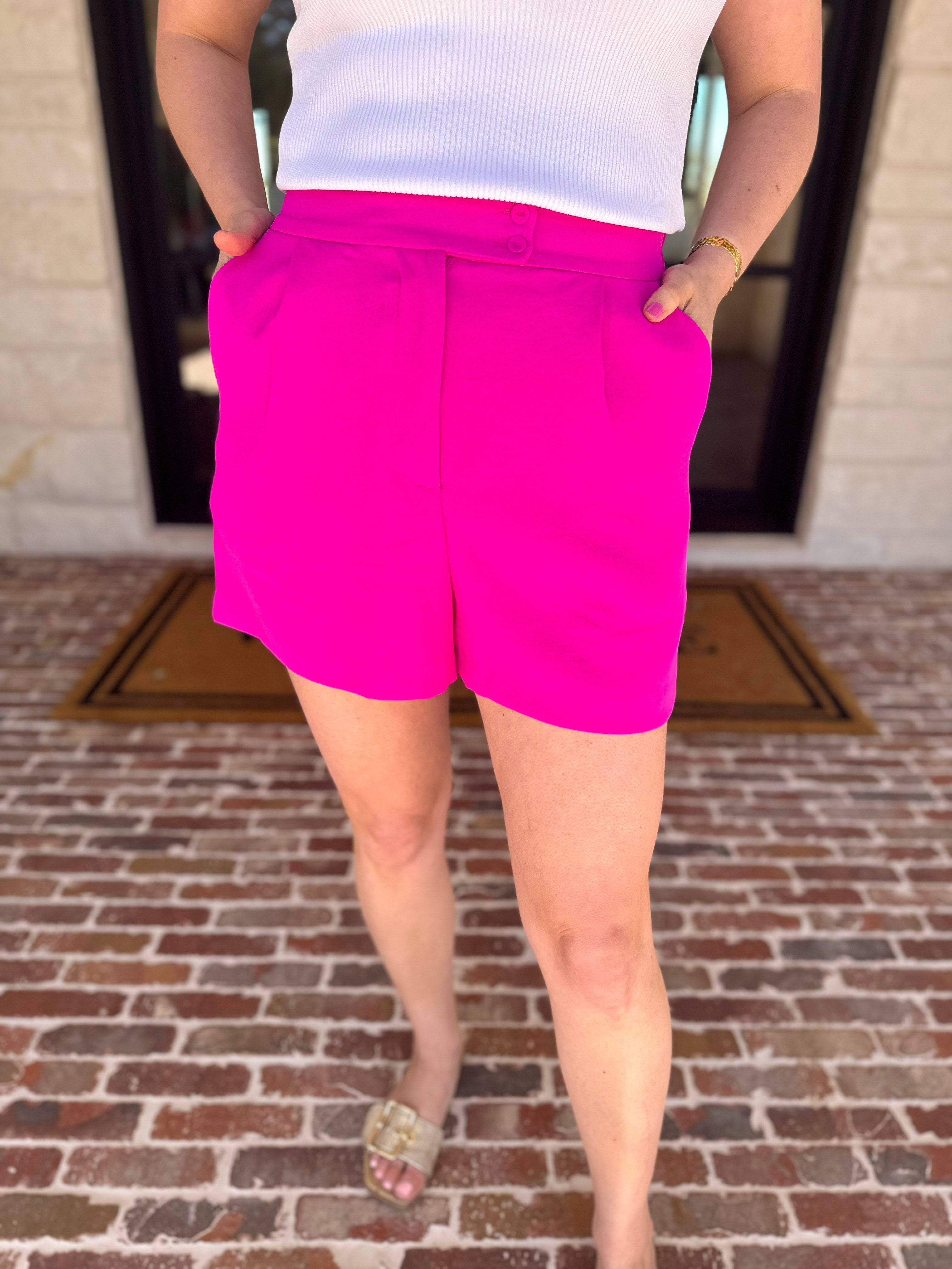 The It Girl Trouser Shorts - Hot Pink-410 Shorts/Skirts-SKIES ARE BLUE-July & June Women's Fashion Boutique Located in San Antonio, Texas