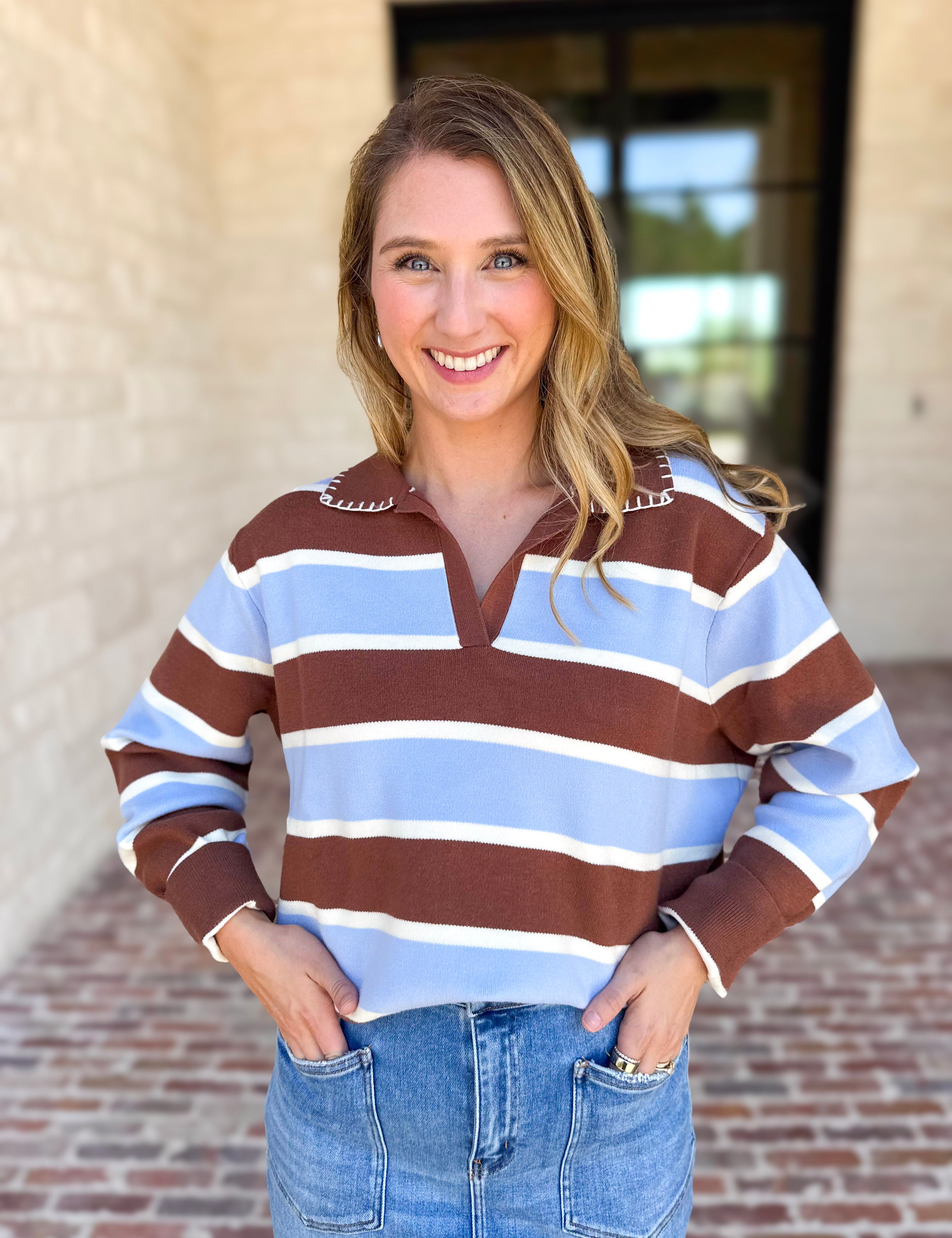 The Stevie Striped Cozy Sweater-230 Sweaters/Cardis-SKIES ARE BLUE-July & June Women's Fashion Boutique Located in San Antonio, Texas