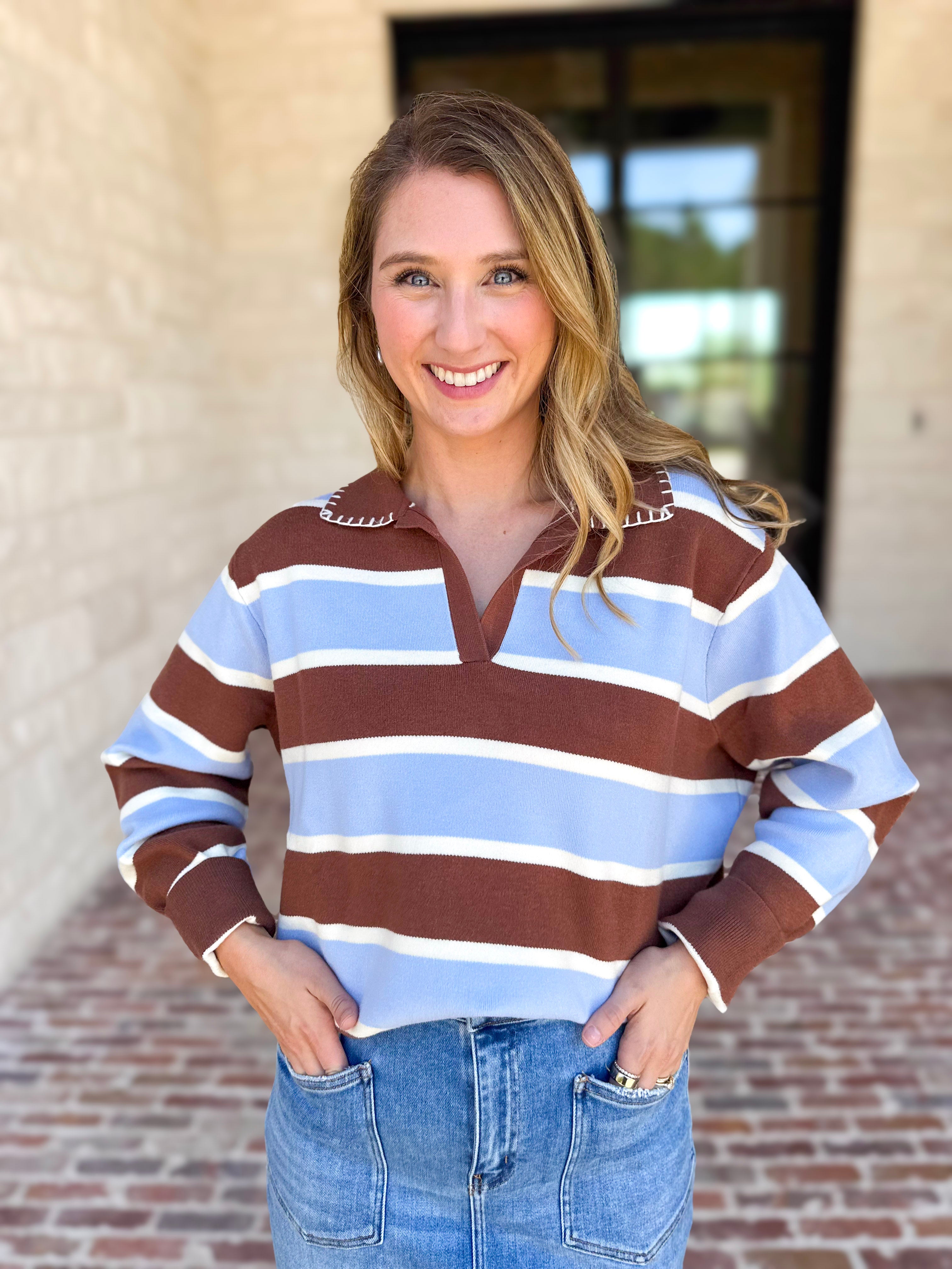 The Stevie Striped Cozy Sweater-230 Sweaters/Cardis-SKIES ARE BLUE-July & June Women's Fashion Boutique Located in San Antonio, Texas