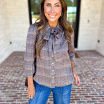 Current Air - Uptown Plaid Button Down Blouse-200 Fashion Blouses-CURRENT AIR CLOTHING-July & June Women's Fashion Boutique Located in San Antonio, Texas