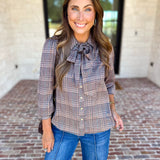Current Air - Uptown Plaid Button Down Blouse-200 Fashion Blouses-CURRENT AIR CLOTHING-July & June Women's Fashion Boutique Located in San Antonio, Texas