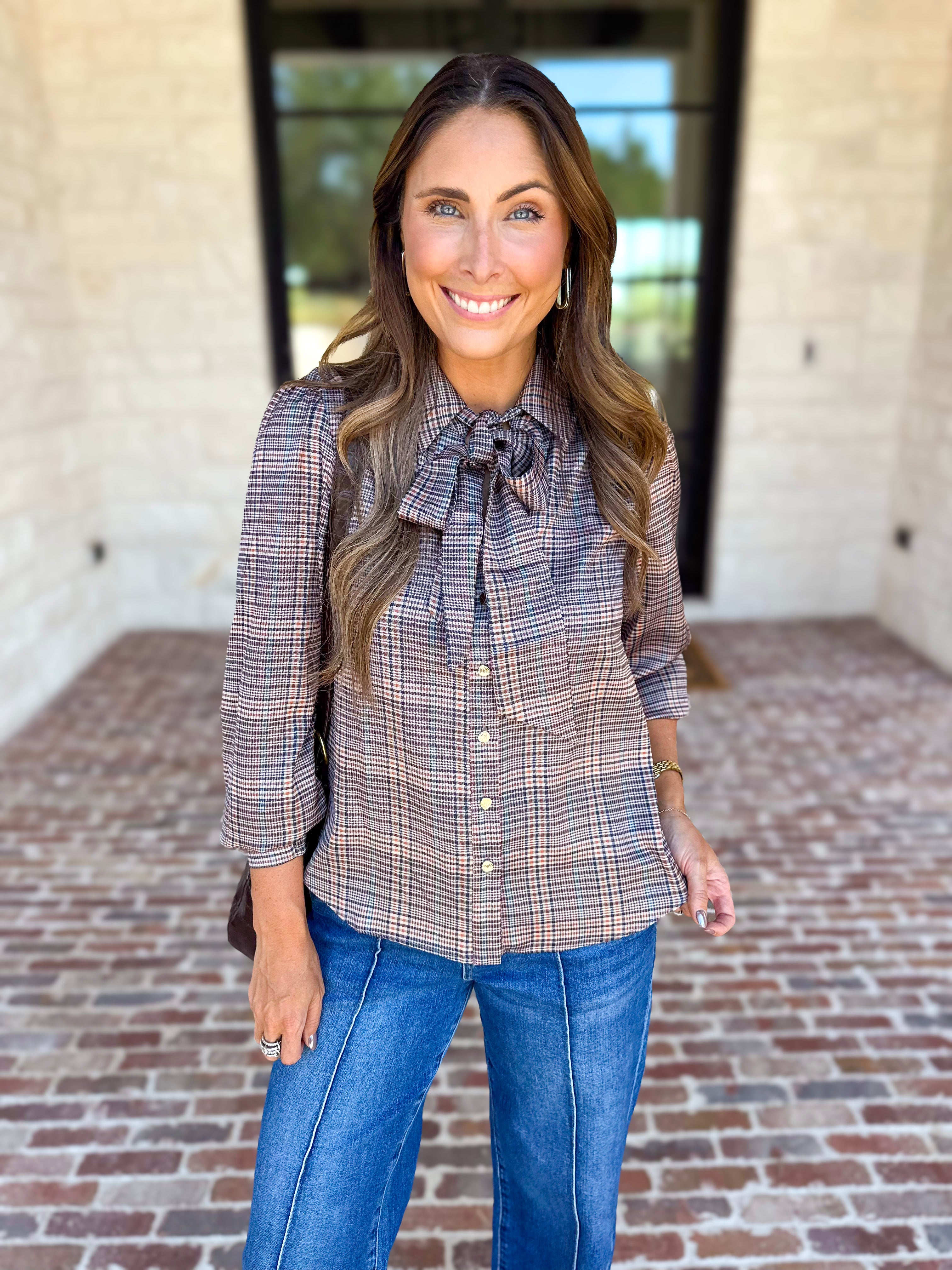 Current Air - Uptown Plaid Button Down Blouse-200 Fashion Blouses-CURRENT AIR CLOTHING-July & June Women's Fashion Boutique Located in San Antonio, Texas