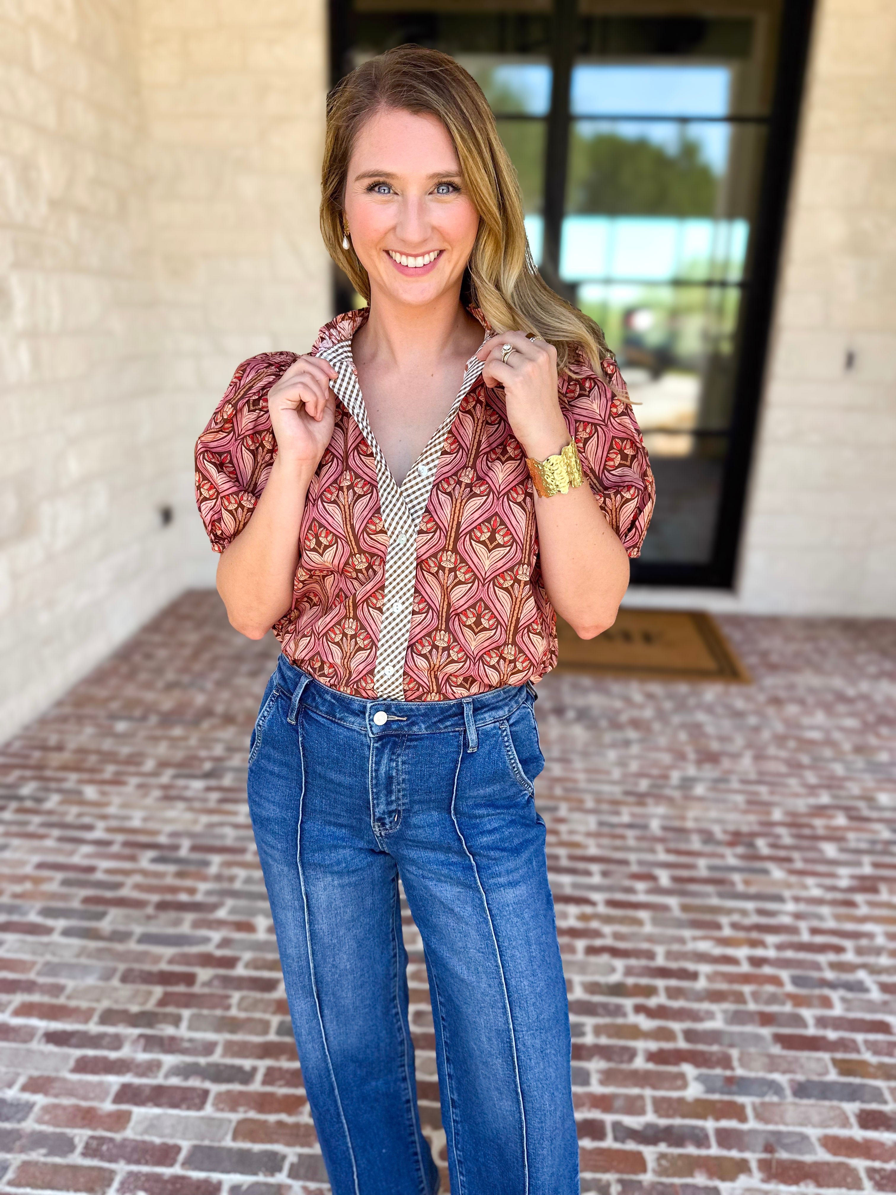Rosewood Puff Sleeve Blouse-200 Fashion Blouses-ENTRO-July & June Women's Fashion Boutique Located in San Antonio, Texas