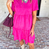 Mary Square - Soft Suede Mini Dress - Hot Pink-510 Mini-MARY SQUARE-July & June Women's Fashion Boutique Located in San Antonio, Texas