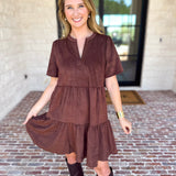 Mary Square - Soft Suede Mini Dress - Coffee-510 Mini-MARY SQUARE-July & June Women's Fashion Boutique Located in San Antonio, Texas