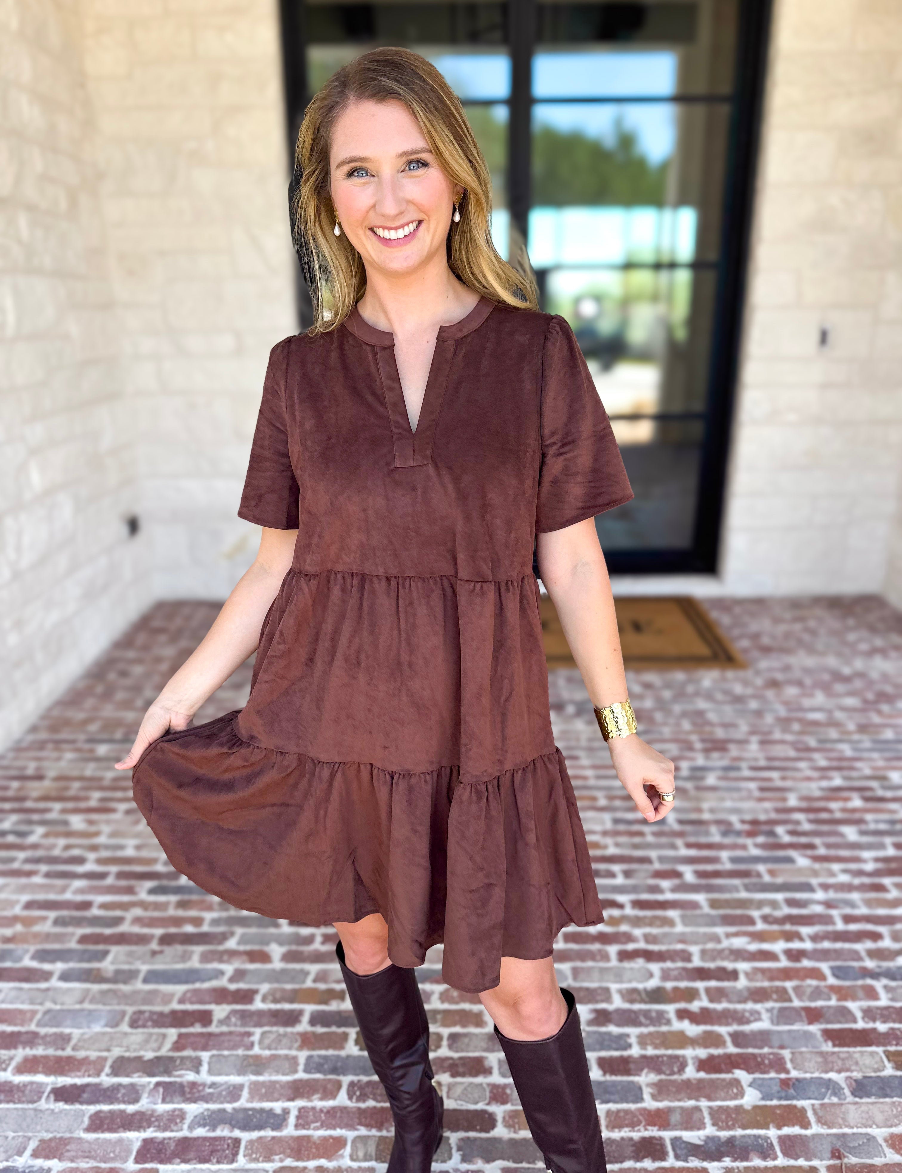 Mary Square - Soft Suede Mini Dress - Coffee-510 Mini-MARY SQUARE-July & June Women's Fashion Boutique Located in San Antonio, Texas