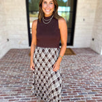 Cocoa Sky Texture Contrast Midi Dress-500 Midi-SKIES ARE BLUE-July & June Women's Fashion Boutique Located in San Antonio, Texas