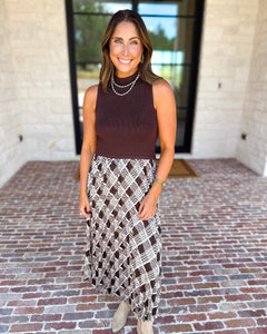 Cocoa Sky Texture Contrast Midi Dress-500 Midi-SKIES ARE BLUE-July & June Women's Fashion Boutique Located in San Antonio, Texas