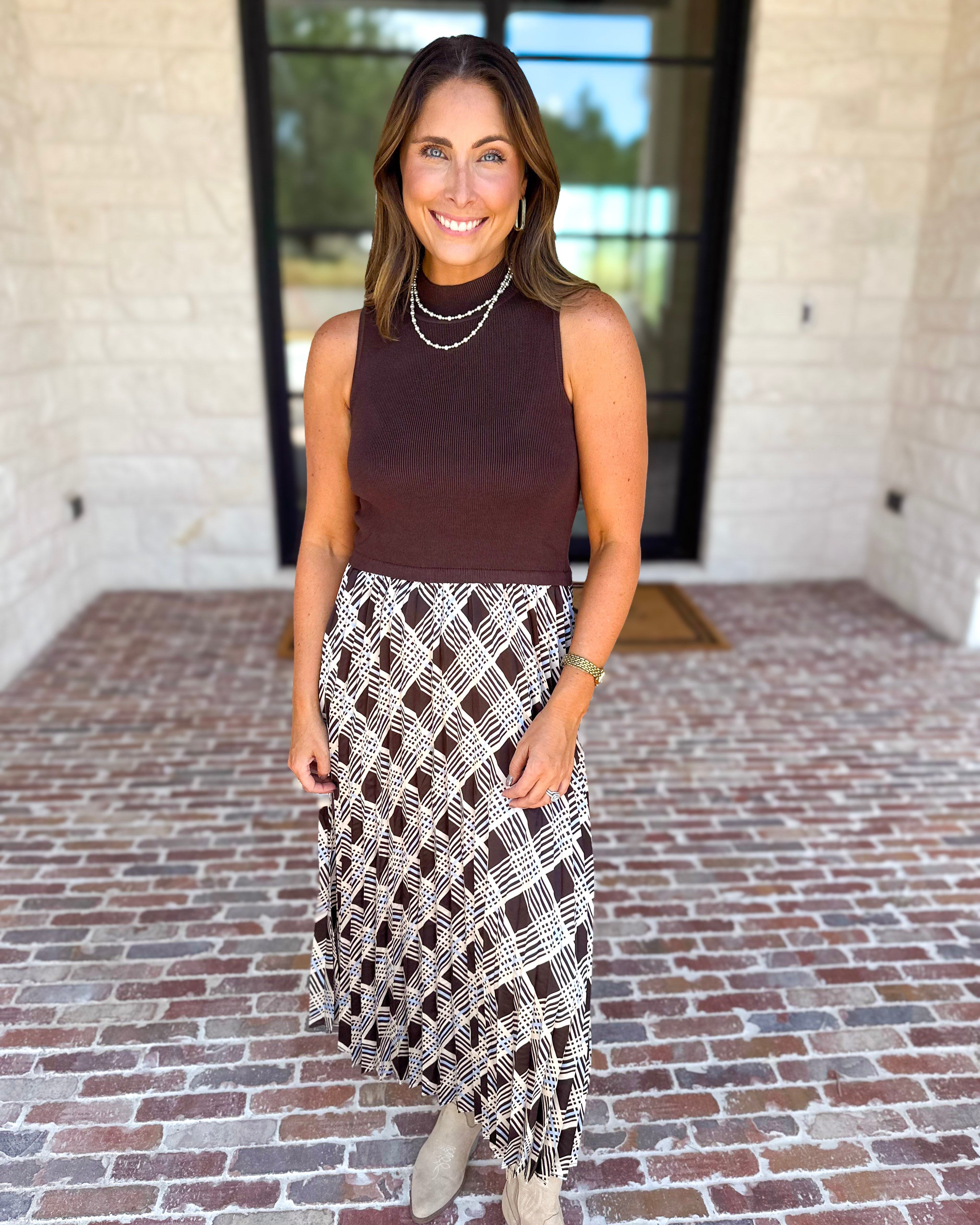 Cocoa Sky Texture Contrast Midi Dress-500 Midi-SKIES ARE BLUE-July & June Women's Fashion Boutique Located in San Antonio, Texas