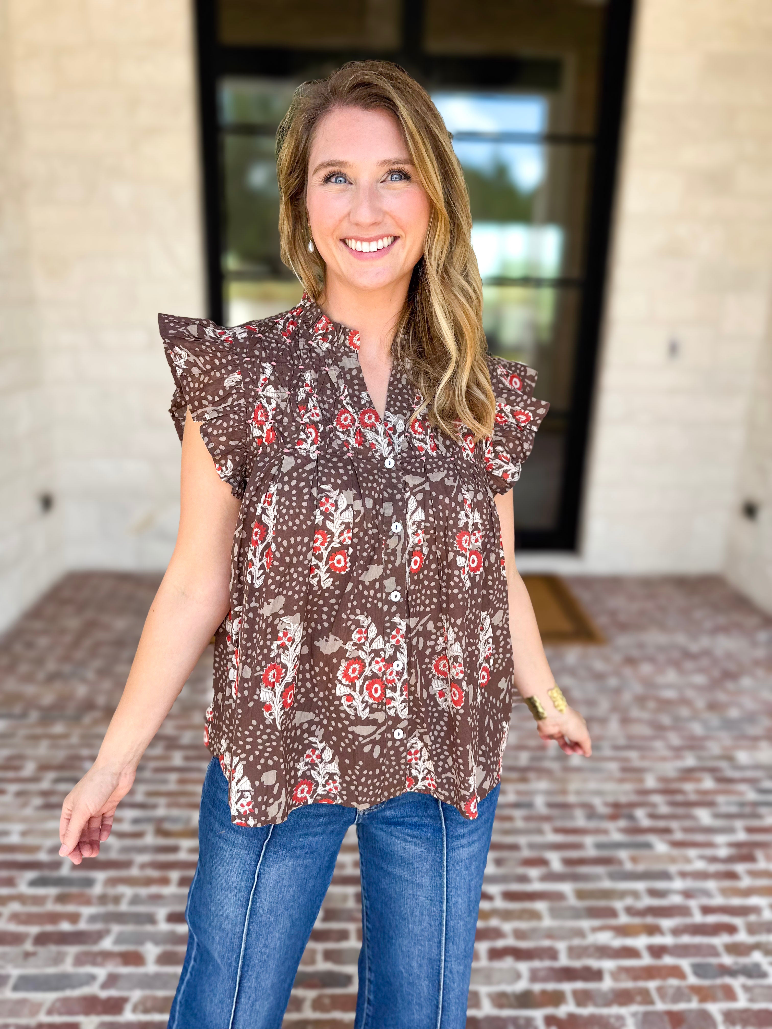 THML - Maison Autumn Floral Blouse-200 Fashion Blouses-THML-July & June Women's Fashion Boutique Located in San Antonio, Texas