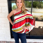 Color Rush One Shoulder Blouse-200 Fashion Blouses-TCEC-July & June Women's Fashion Boutique Located in San Antonio, Texas