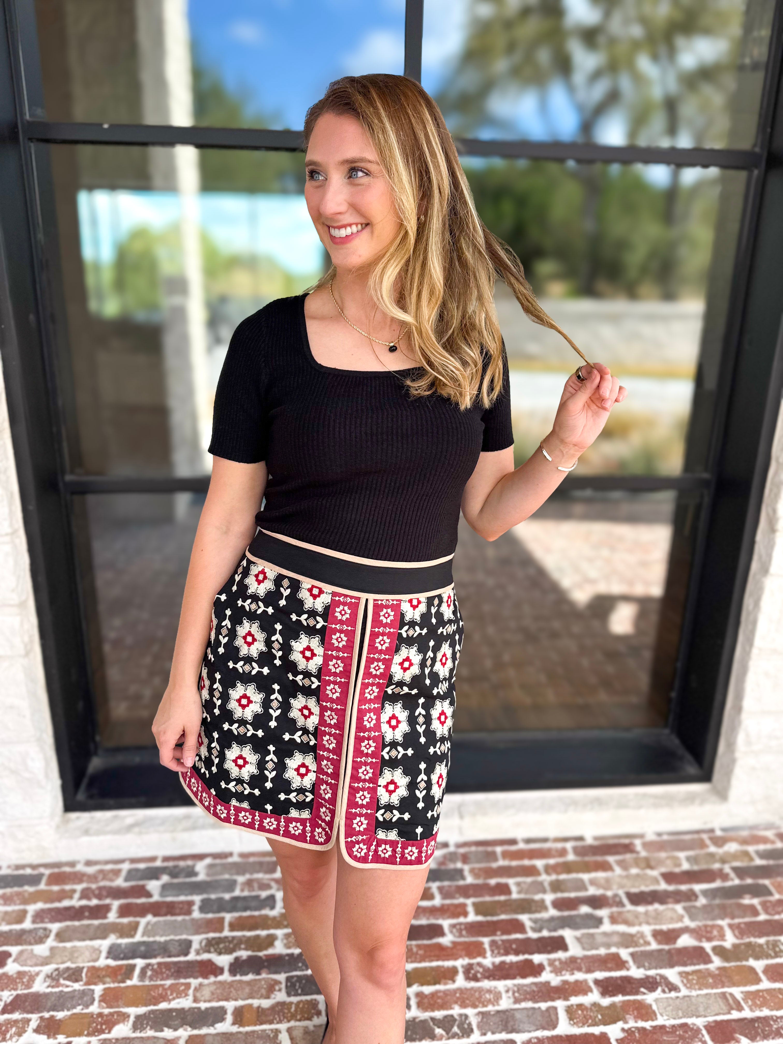 Ribbed Square Neck Knit Top - Black-230 Sweaters/Cardis-ALLIE ROSE-July & June Women's Fashion Boutique Located in San Antonio, Texas