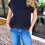 Collins Lace Trim Blouse - Black-200 Fashion Blouses-ENTRO-July & June Women's Fashion Boutique Located in San Antonio, Texas