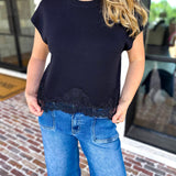 Collins Lace Trim Blouse - Black-200 Fashion Blouses-ENTRO-July & June Women's Fashion Boutique Located in San Antonio, Texas