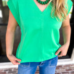 Casual Staples V-Neck Top - Kelly Green-210 Casual Blouses-ENTRO-July & June Women's Fashion Boutique Located in San Antonio, Texas