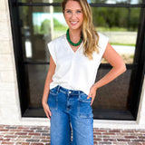 Casual Staples V-Neck Top - Ivory-210 Casual Blouses-ENTRO-July & June Women's Fashion Boutique Located in San Antonio, Texas