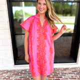 THML - Bold Floral Shift Mini Dress - Pink-510 Mini-THML-July & June Women's Fashion Boutique Located in San Antonio, Texas