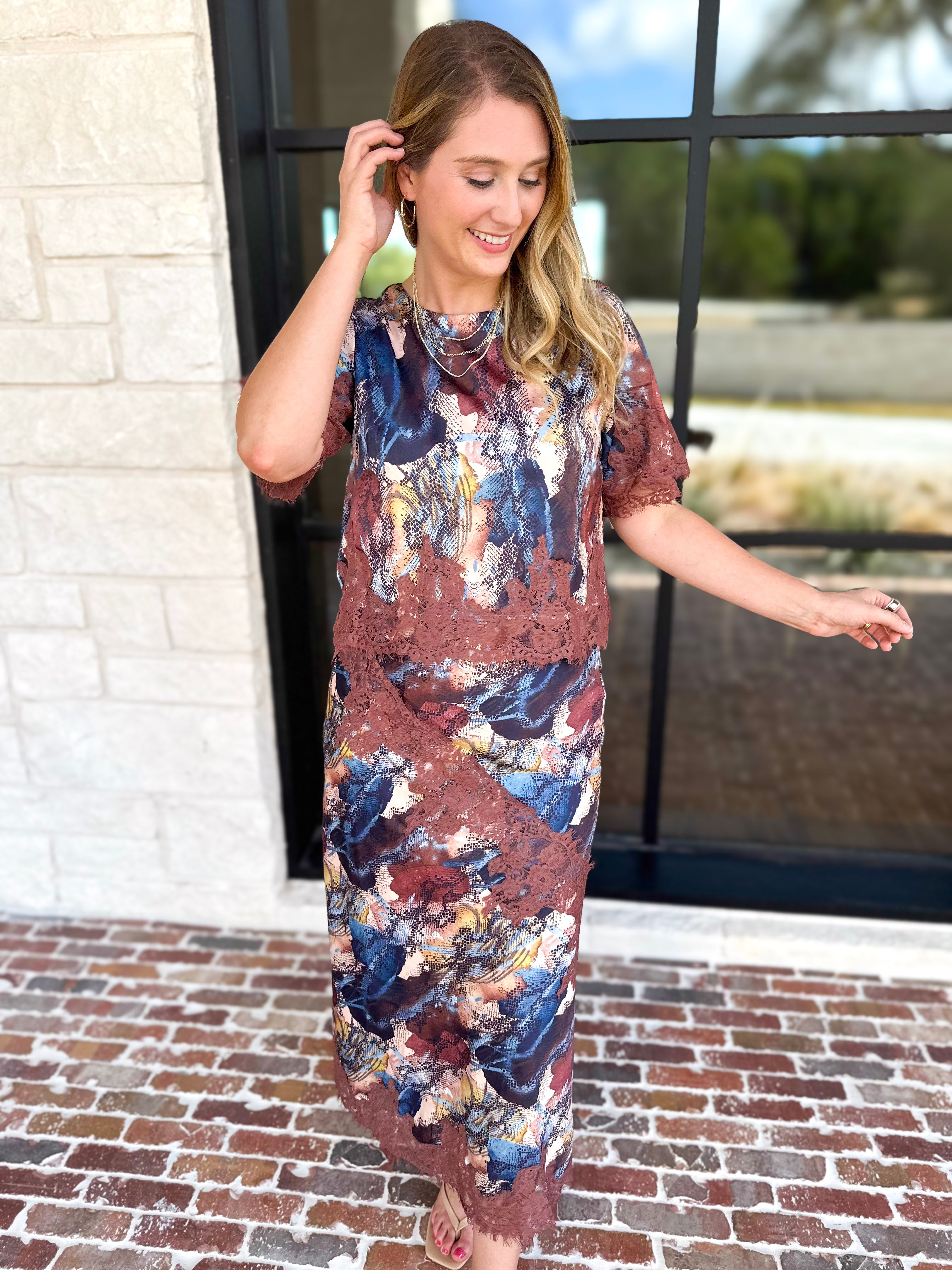 Sandstorm Lace Detail Midi Skirt-410 Shorts/Skirts-TCEC-July & June Women's Fashion Boutique Located in San Antonio, Texas