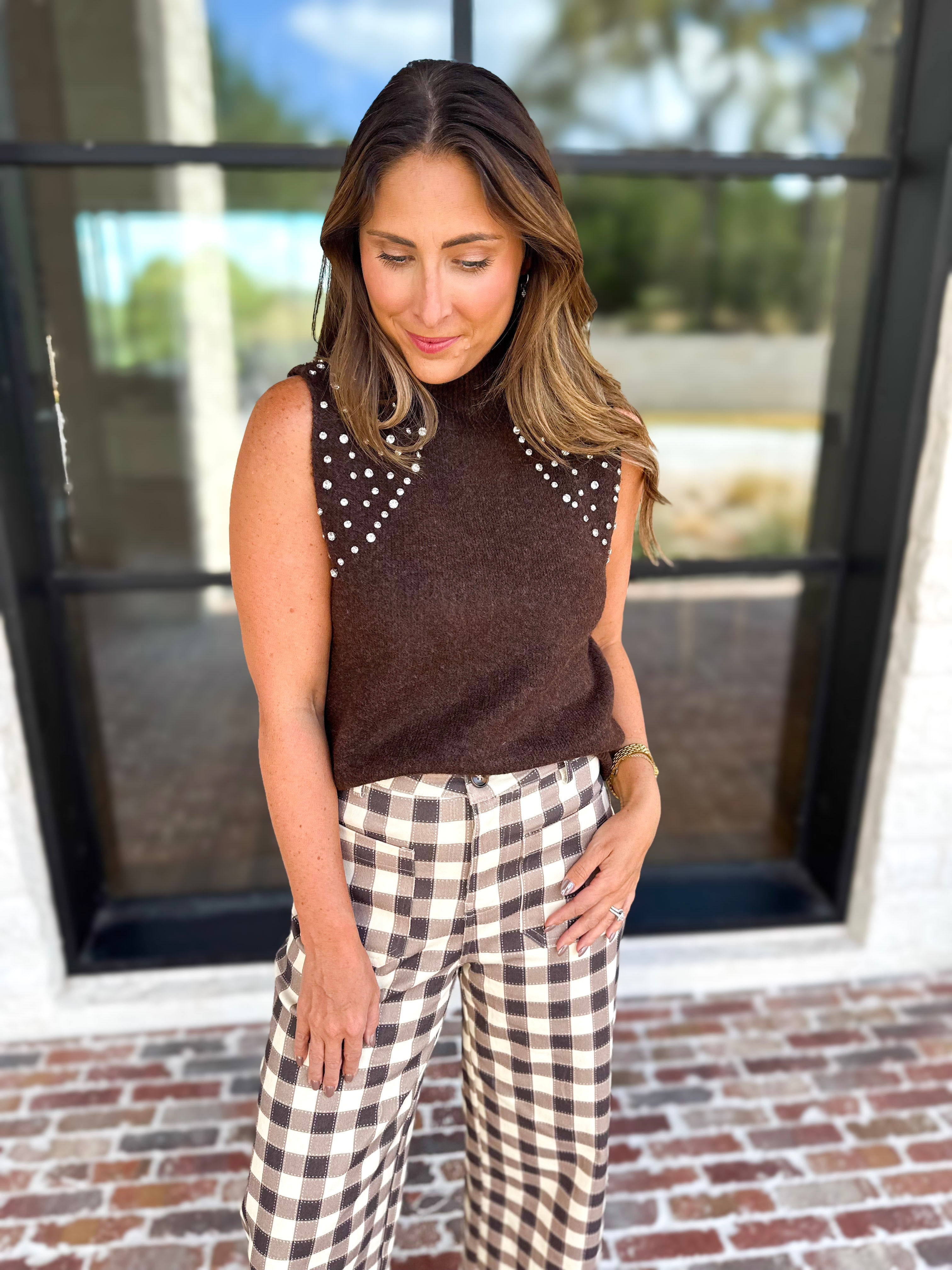 Happy Hour Embellished Sweater Tank-200 Fashion Blouses-ENTRO-July & June Women's Fashion Boutique Located in San Antonio, Texas
