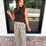 Mocha Cream Checkered Pants-400 Pants-ENTRO-July & June Women's Fashion Boutique Located in San Antonio, Texas