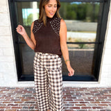 Mocha Cream Checkered Pants-400 Pants-ENTRO-July & June Women's Fashion Boutique Located in San Antonio, Texas