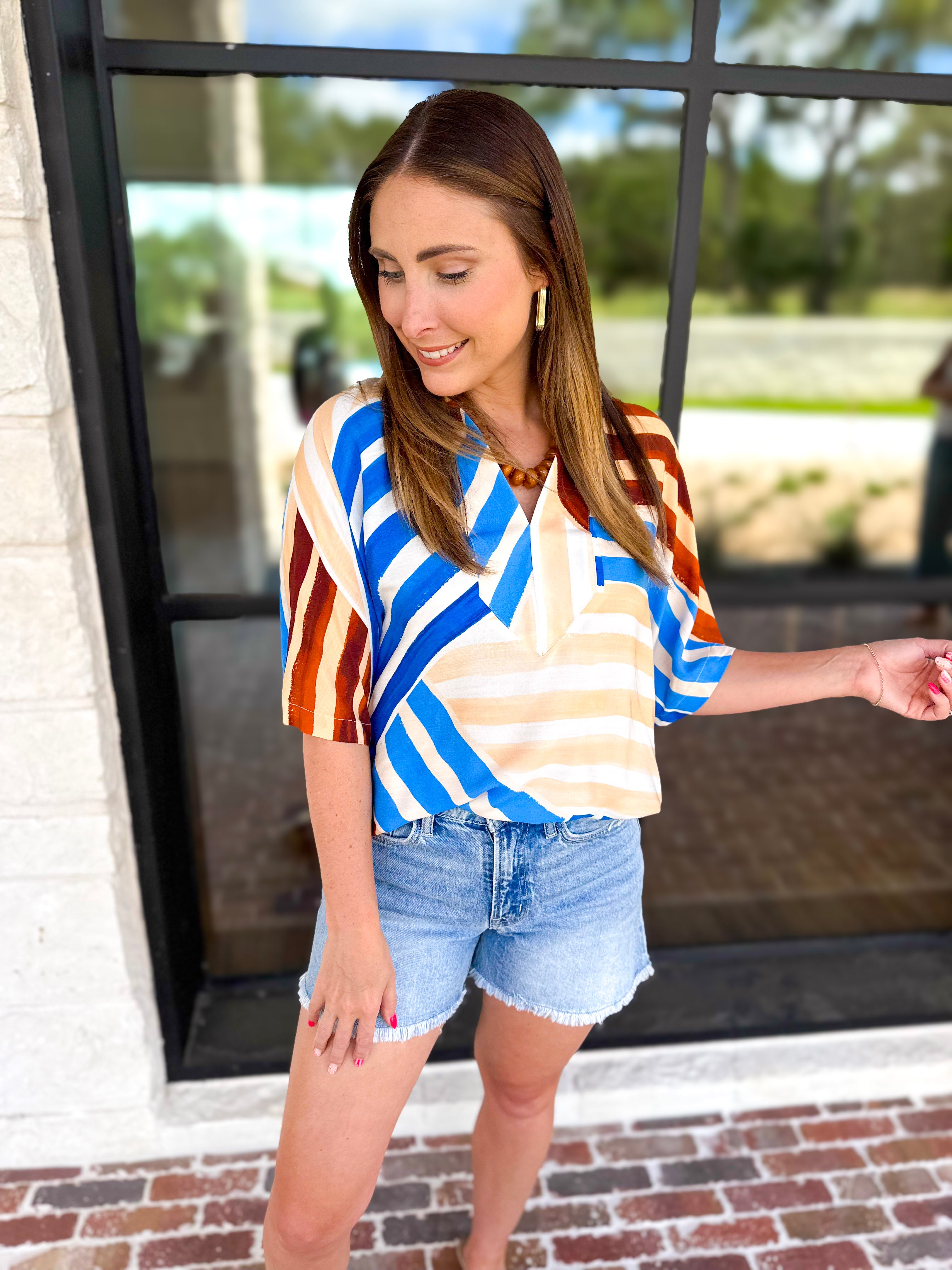 Piper Abstract Stripe Blouse-200 Fashion Blouses-ENTRO-July & June Women's Fashion Boutique Located in San Antonio, Texas