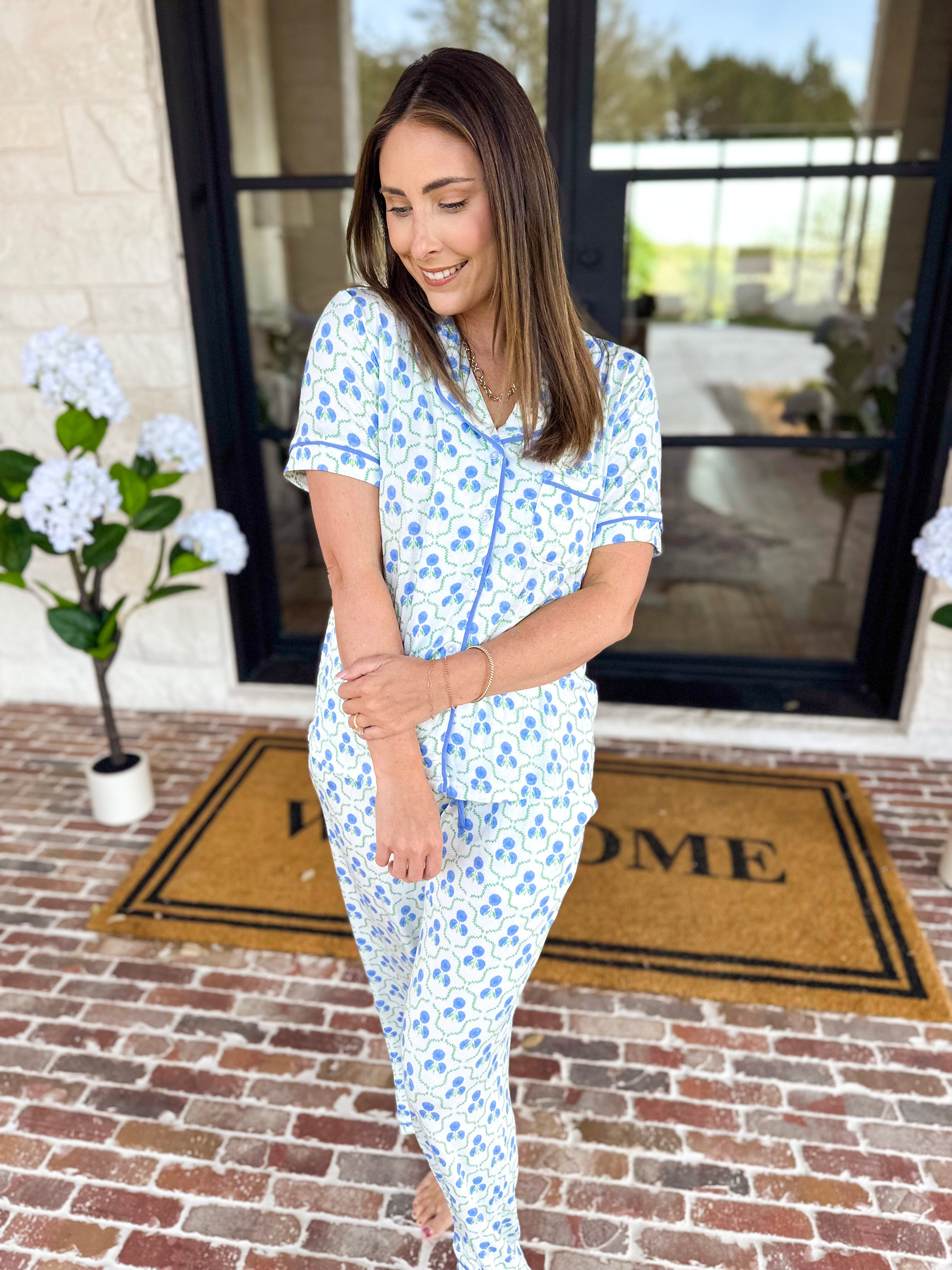 Mary Square - Sweet Blue Lattice PJ Set-300 Athleisure/Lounge-MARY SQUARE-July & June Women's Fashion Boutique Located in San Antonio, Texas