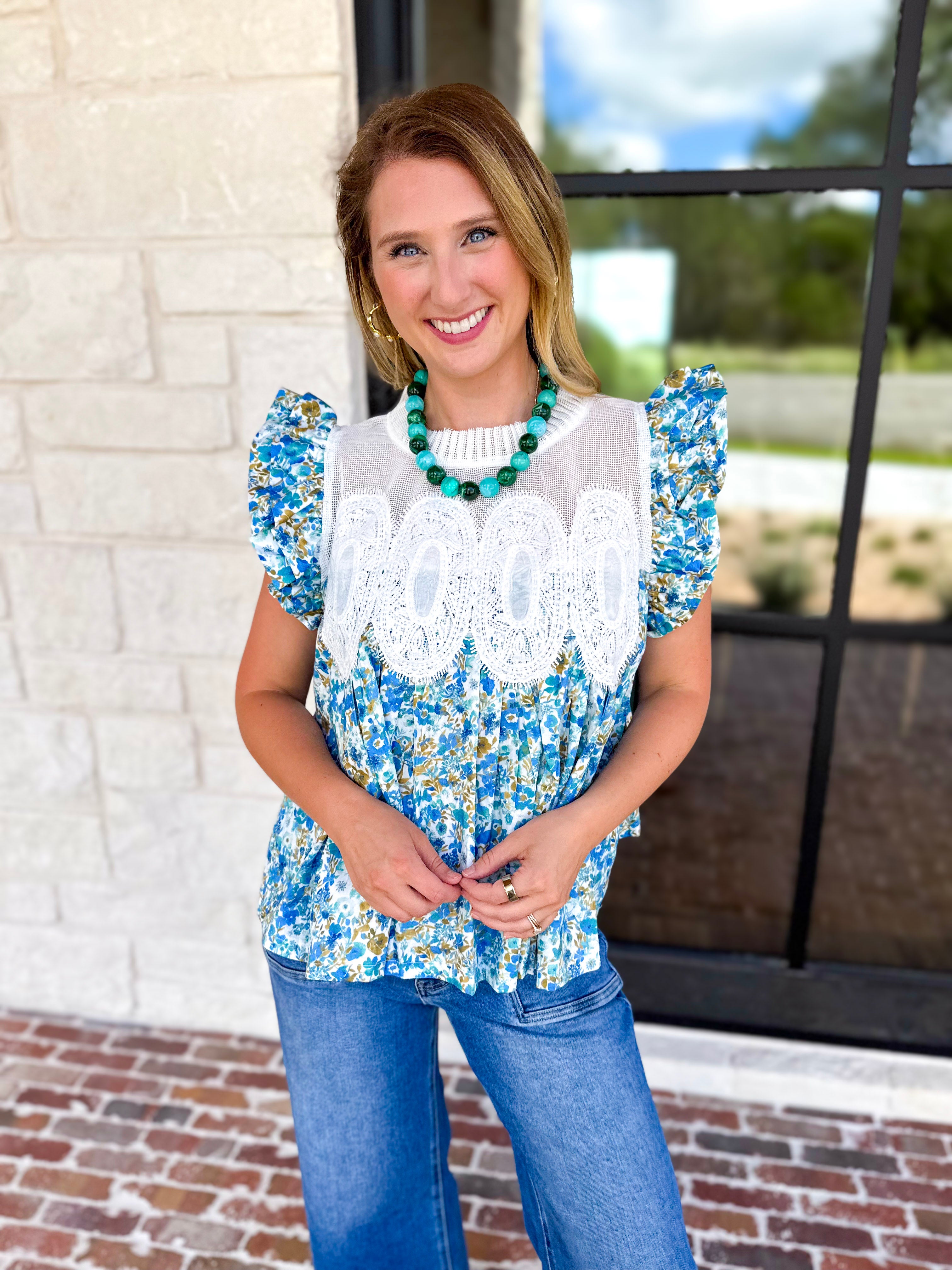 Floral Fields Lace Blouse-200 Fashion Blouses-FATE-July & June Women's Fashion Boutique Located in San Antonio, Texas