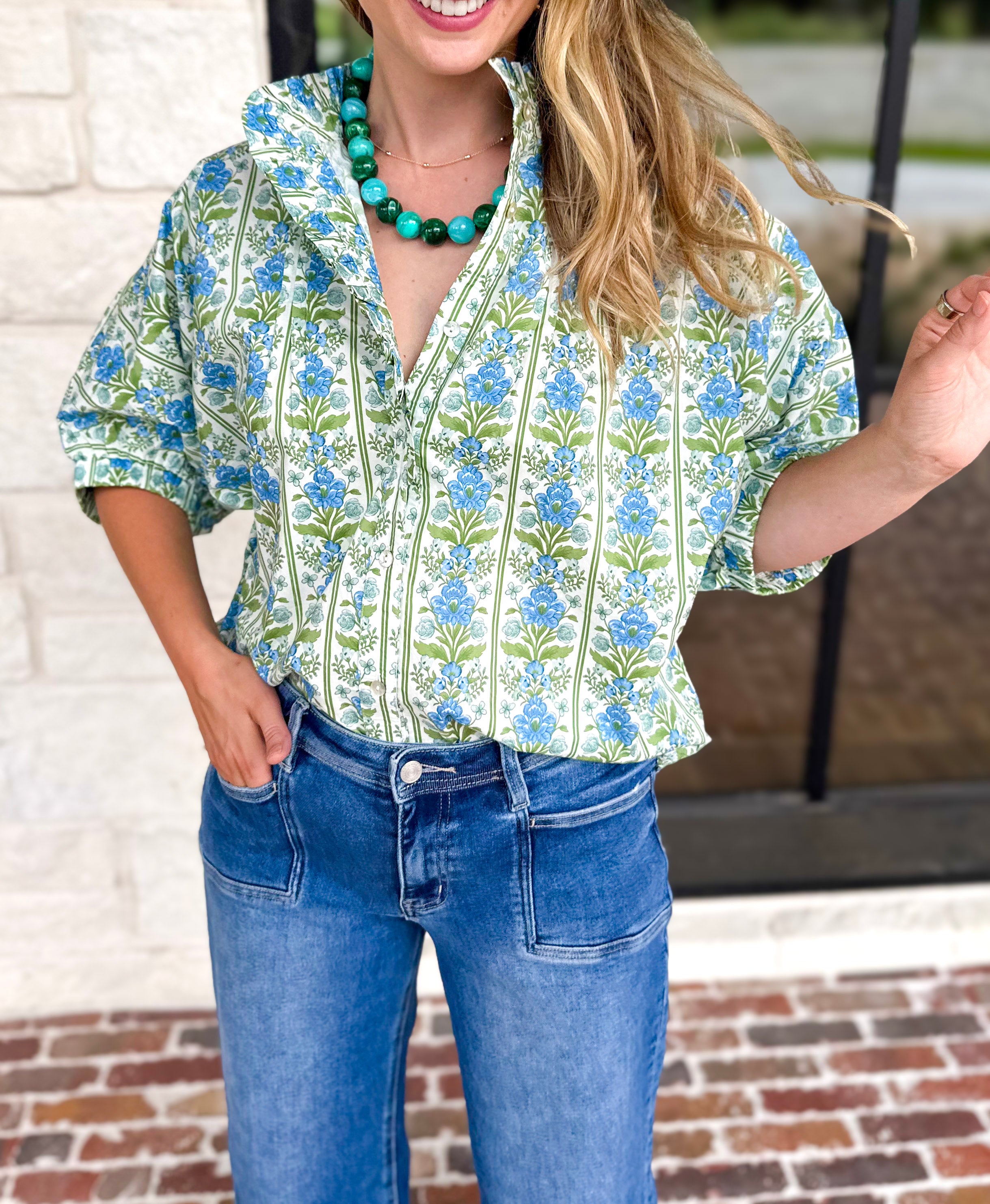 Fresh Air Floral Blouse-200 Fashion Blouses-ENTRO-July & June Women's Fashion Boutique Located in San Antonio, Texas
