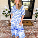 Mary Square - Porcelain Vines Midi Dress-500 Midi-MARY SQUARE-July & June Women's Fashion Boutique Located in San Antonio, Texas