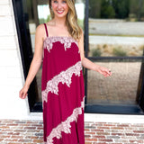 Colette Feminine Lace Midi Dress - Burgundy & Blush-500 Midi-TCEC-July & June Women's Fashion Boutique Located in San Antonio, Texas